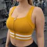 Zipper Front Closure Sports Bra Fitness Crop Tops with Built in Bra Gym Yoga Workout Padded Tank Top Athletic Vest Plus Size