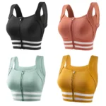 Zipper Front Closure Sports Bra Fitness Crop Tops with Built in Bra Gym Yoga Workout Padded Tank Top Athletic Vest Plus Size
